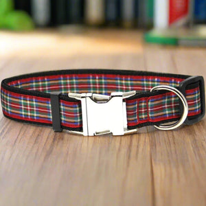 Red Tartan dog collar with metal buckle