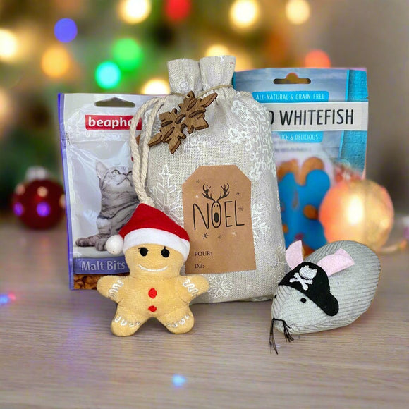 Petite hotte de noël pour chat remplie de cadeau - La Patte Verte